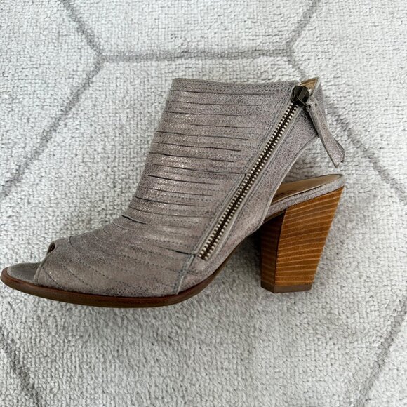 Paul Green Metallic Leather Cayanne Peep Toe Sandal Heels Sz 10 - Picture 2 of 5